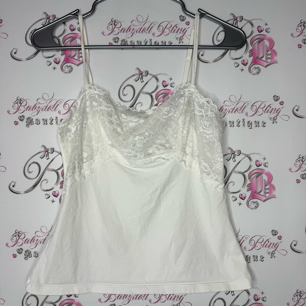 Felina tank top lace Lacie floral bustier style cute Bling White Lace Cami Top